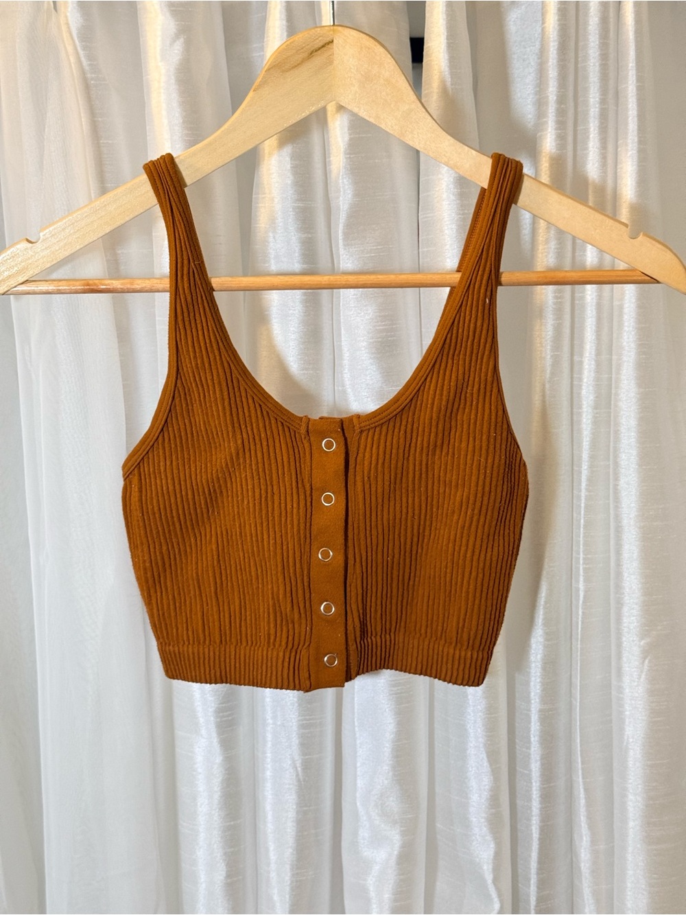 aerie Ribbed Button-Front Crop Top - Rust Brown